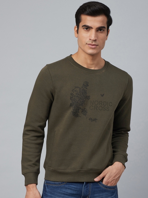 

Blackberrys Men Olive Green Nordic Cross Print Sweatshirt