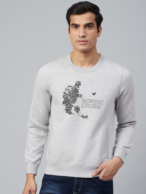 

Blackberrys Men Grey Melange Printed Sweatshirt