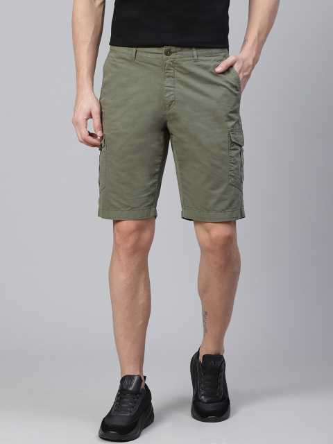 

Blackberrys Men Olive Green Solid Slim Fit Cargo Shorts