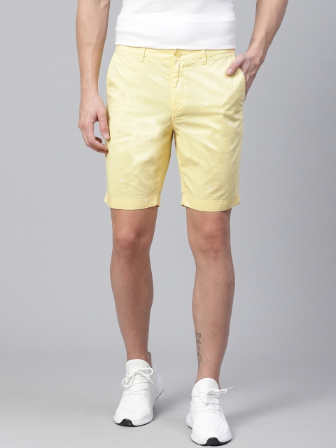 

Blackberrys Men Yellow & White Printed Sharp Regular Fit Chino Shorts