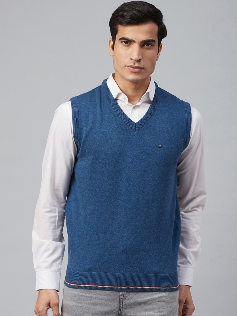 

Blackberrys Men Teal Blue Solid Sweater Vest Sweater