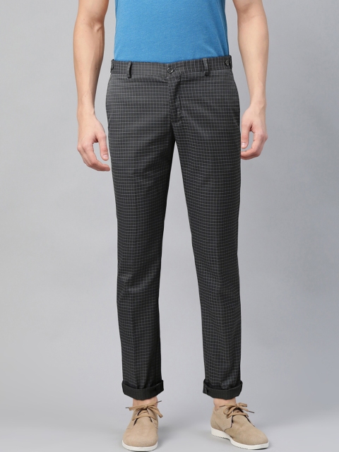 

Blackberrys Men Charcoal Grey & White B-91 Slim Fit Checked Regular Trousers