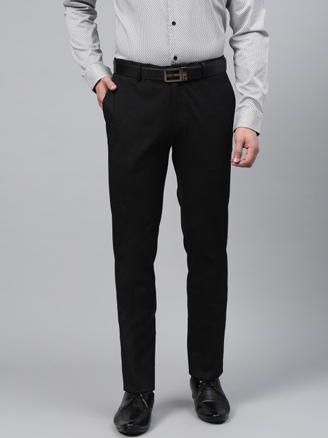 

Blackberrys Men Black & White Slim Fit Self Design Formal Trousers