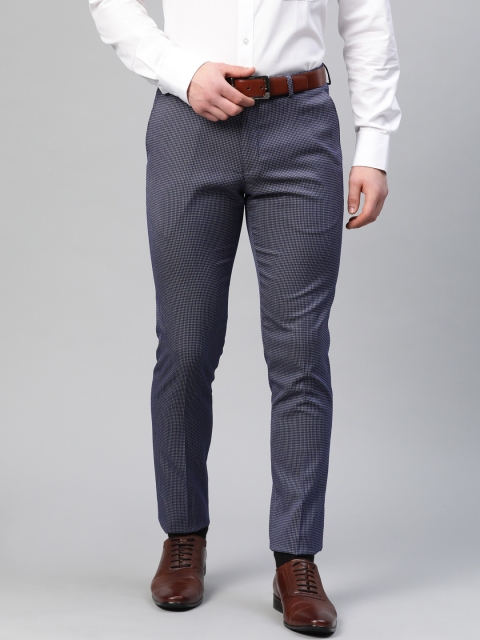 

Blackberrys Men Navy Blue & White Phoenix Fit Self-Design Formal Trousers