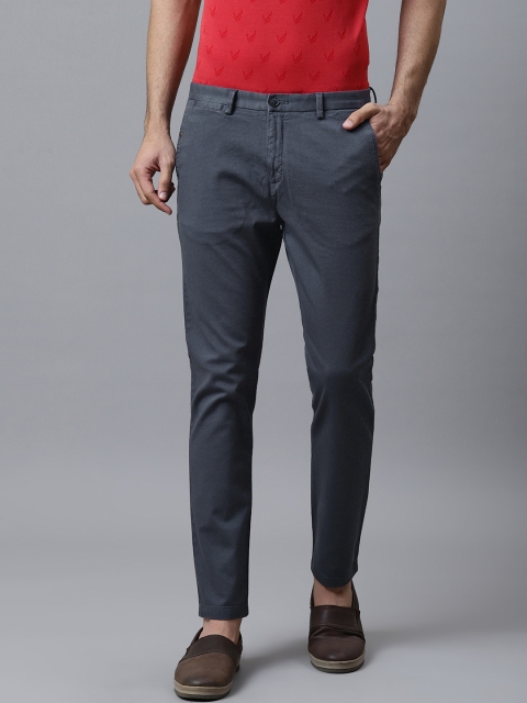 

Blackberrys Men Teal Blue Super Slim Fit Textured Regular Trousers