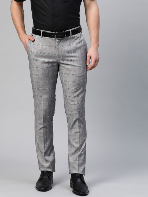 

Blackberrys Men Grey & Black Regular Fit Checked Formal Trousers