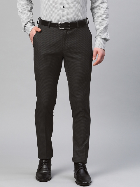 

Blackberrys Men Black & Grey Skinny Fit Self Design Formal Trousers