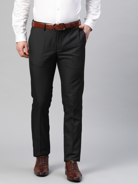 

Blackberrys Men Charcoal Grey Slim Fit Self Design Formal Trousers