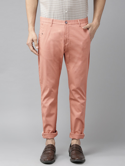 

Blackberrys Men Dusty Pink Super Slim Fit Self Design Regular Trousers