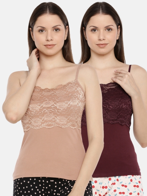 

Slumber Jill Women Pack Of 2 Solid Lace Camisoles, Beige