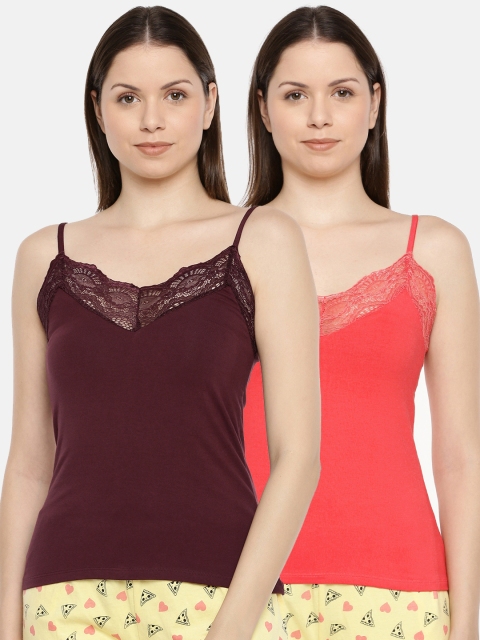 

Slumber Jill Women Pack Of 2 Solid Lace Camisoles, Burgundy