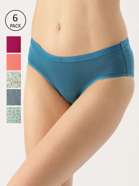 

Amante Women Pack Of 6 Hipster Briefs, Sea green