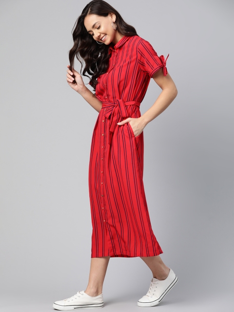 

Mast & Harbour Women Red & Navy Blue Striped Shirt Dress