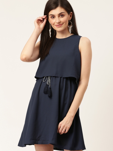 

Mast & Harbour Women Navy Blue Solid Layered A-Line Dress