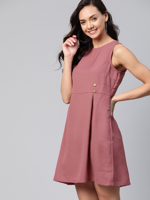 

Mast & Harbour Women Dusty Pink Solid A-Line Dress
