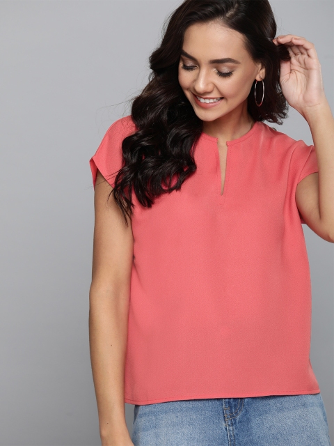 

Mast & Harbour Women Coral Pink Solid Top