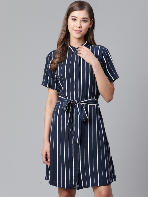 

Mast & Harbour Women Navy Blue Striped Shirt Sustainable ECOVERO Dress
