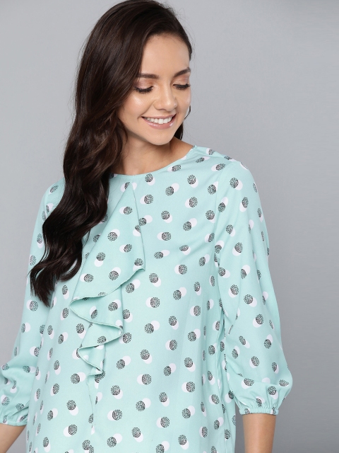 

Mast & Harbour Women Sea Green & Black Printed Top