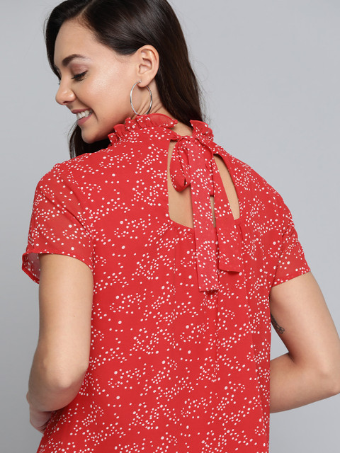 

Mast & Harbour Women Red & White Printed Styled Back Top