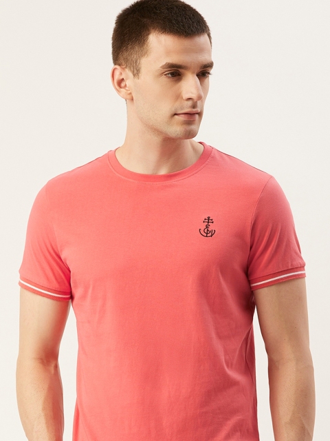 

Mast & Harbour Men Coral Pink Solid Round Neck T-shirt