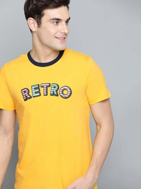 

Mast Harbour Men Yellow Printed Round Neck Pure Cotton T-shirt