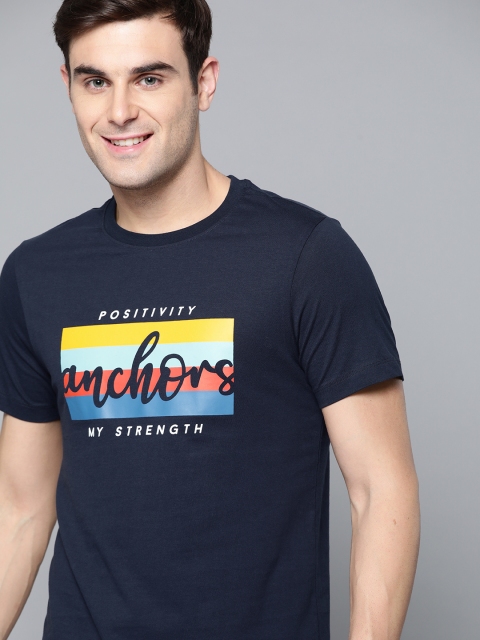 

Mast & Harbour Men Navy Blue Printed Round Neck T-shirt