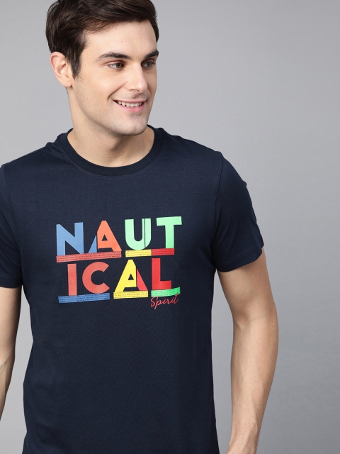 

Mast & Harbour Men Navy Blue Printed Round Neck T-shirt