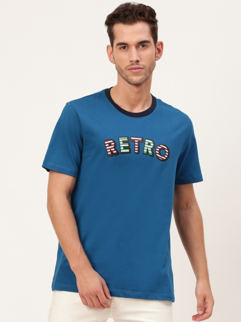 

Mast & Harbour Men Blue Printed Detail Round Neck T-shirt