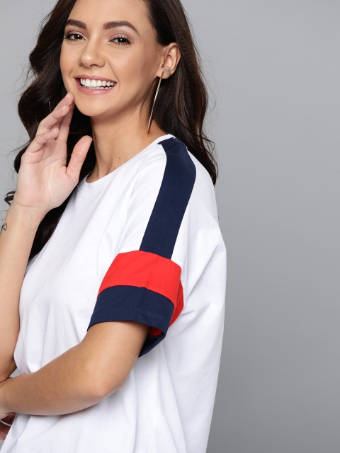 

Mast & Harbour Women White Solid Round Neck T-shirt