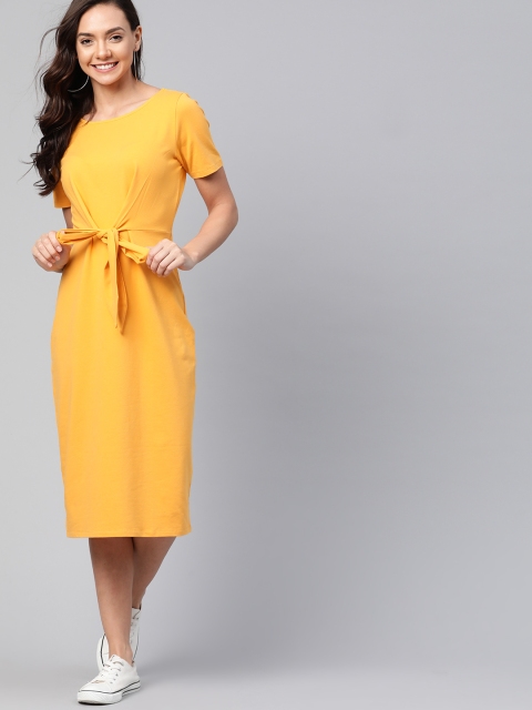 

Mast & Harbour Women Mustard Yellow Solid Sheath Dress