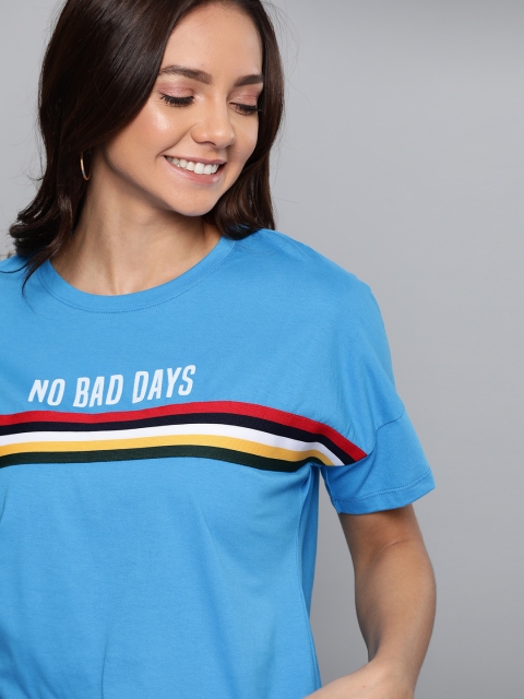 

Mast & Harbour Women Blue Printed Round Neck T-shirt