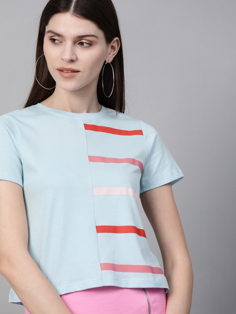 

Mast & Harbour Women Blue & Red Striped Round Neck T-shirt