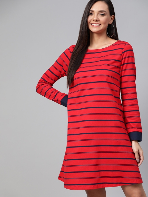 

Mast & Harbour Women Red & Navy Blue Striped T-shirt Dress