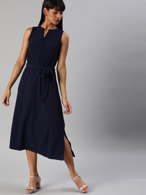 

Chemistry Women Navy Blue Solid A-Line Dress