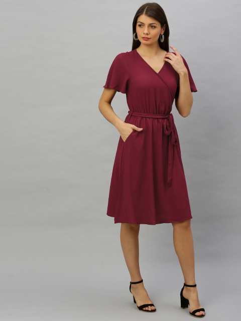 

Chemistry Women Burgundy Solid Wrap Dress With Tie-Up