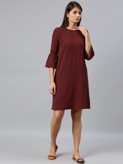 

Chemistry Women Burgundy Solid A-Line Dress With Bell Sleeves
