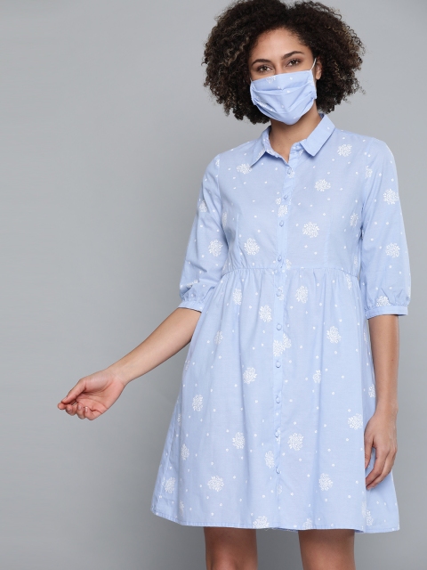 

Chemistry Women Blue Printed Shirt Dress