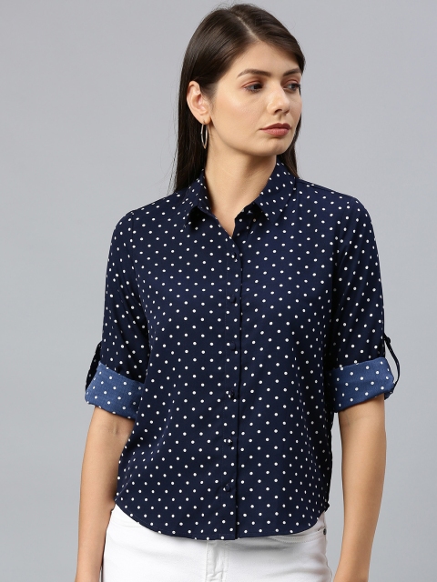 

Chemistry Women Navy Blue & White Regular Fit Polka Dots Printed Casual Shirt