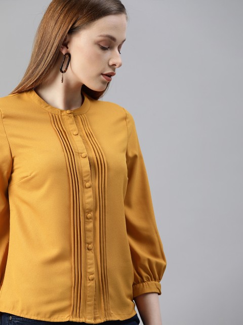 

Chemistry Women Mustard Regular Fit Solid Casual Shirt