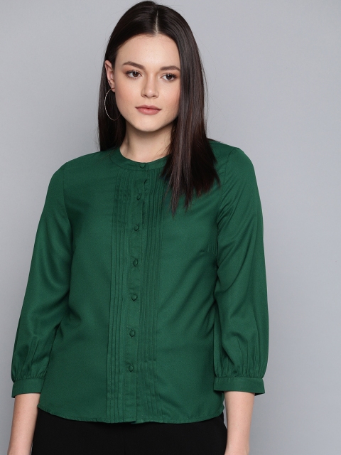 

Chemistry Women Green Regular Fit Solid Casual Shirt