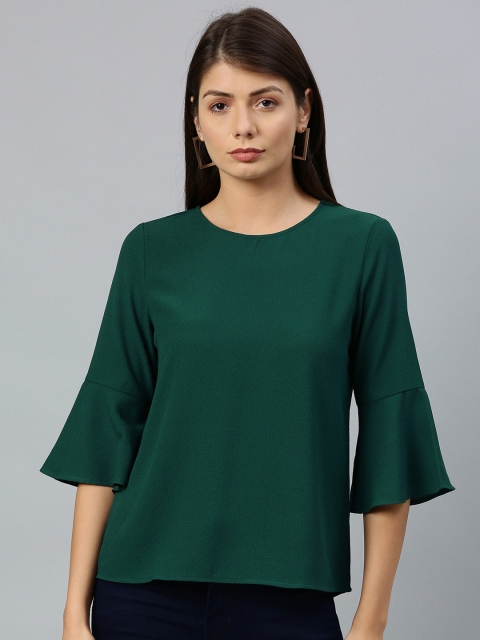 

Chemistry Women Green Solid Regular Top with Bell Sleeves