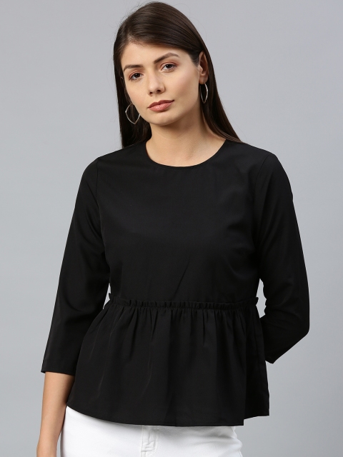 

Chemistry Women Black Solid A-Line Top with Pleated Detail
