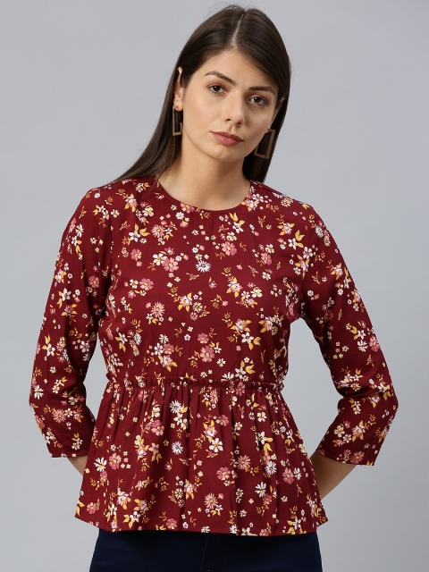 

Chemistry Women Maroon Floral Printed A-Line Top