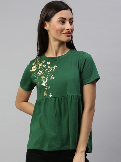 

Chemistry Women Green Printed Pure Cotton Top