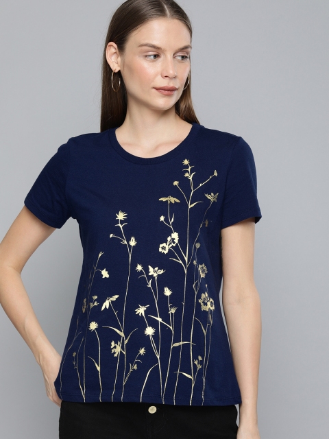 

Chemistry Women Navy Blue Printed Round Neck T-shirt