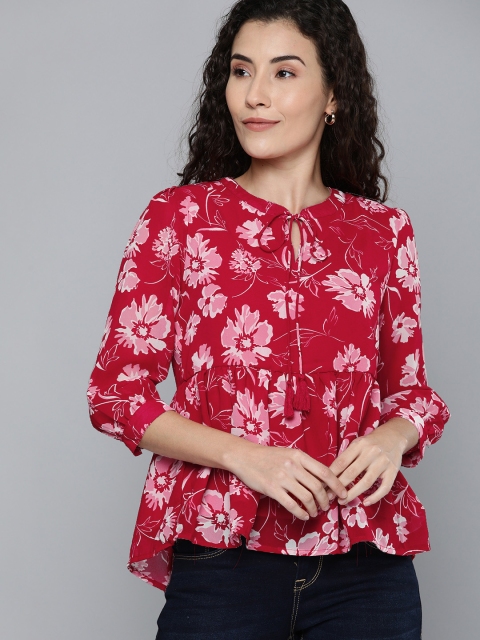 

Chemistry Women Red & Pink Floral Printed High-Low Top