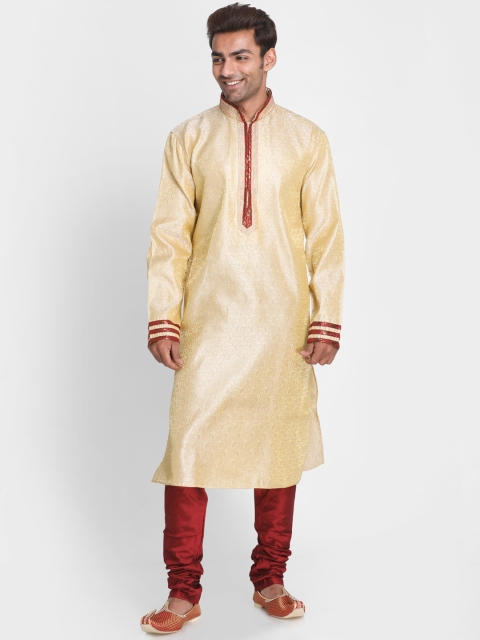 

Lakshya by Manish Men Off-White & Maroon Self Design Kurta with Churidar