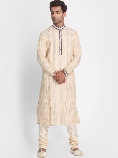 

Lakshya by Manish Men Off-White Striped Kurta with Churidar