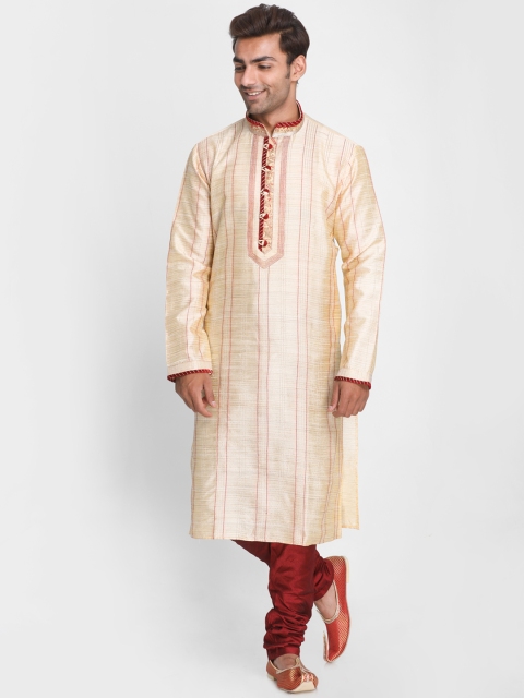 

Lakshya by Manish Men Off-White & Maroon Striped Kurta with Churidar
