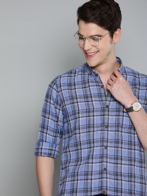 

Mast & Harbour Men Blue & White Regular Fit Checked Casual Shirt